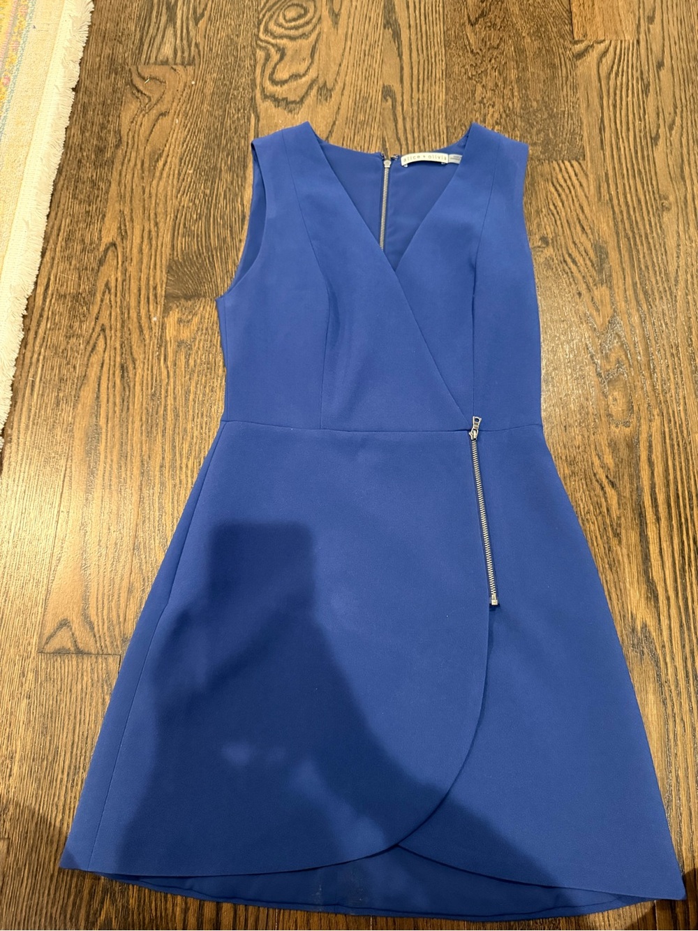 Alice + Olivia Royal Blue Sleeveless Wrap Dress with Zip Accent